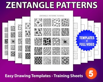 Zentangle training sheets for beginners , easy zentangle patterns templates, practice and art therapy