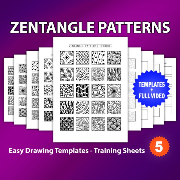 Zentangle training sheets for beginners , easy zentangle patterns templates, practice and art therapy