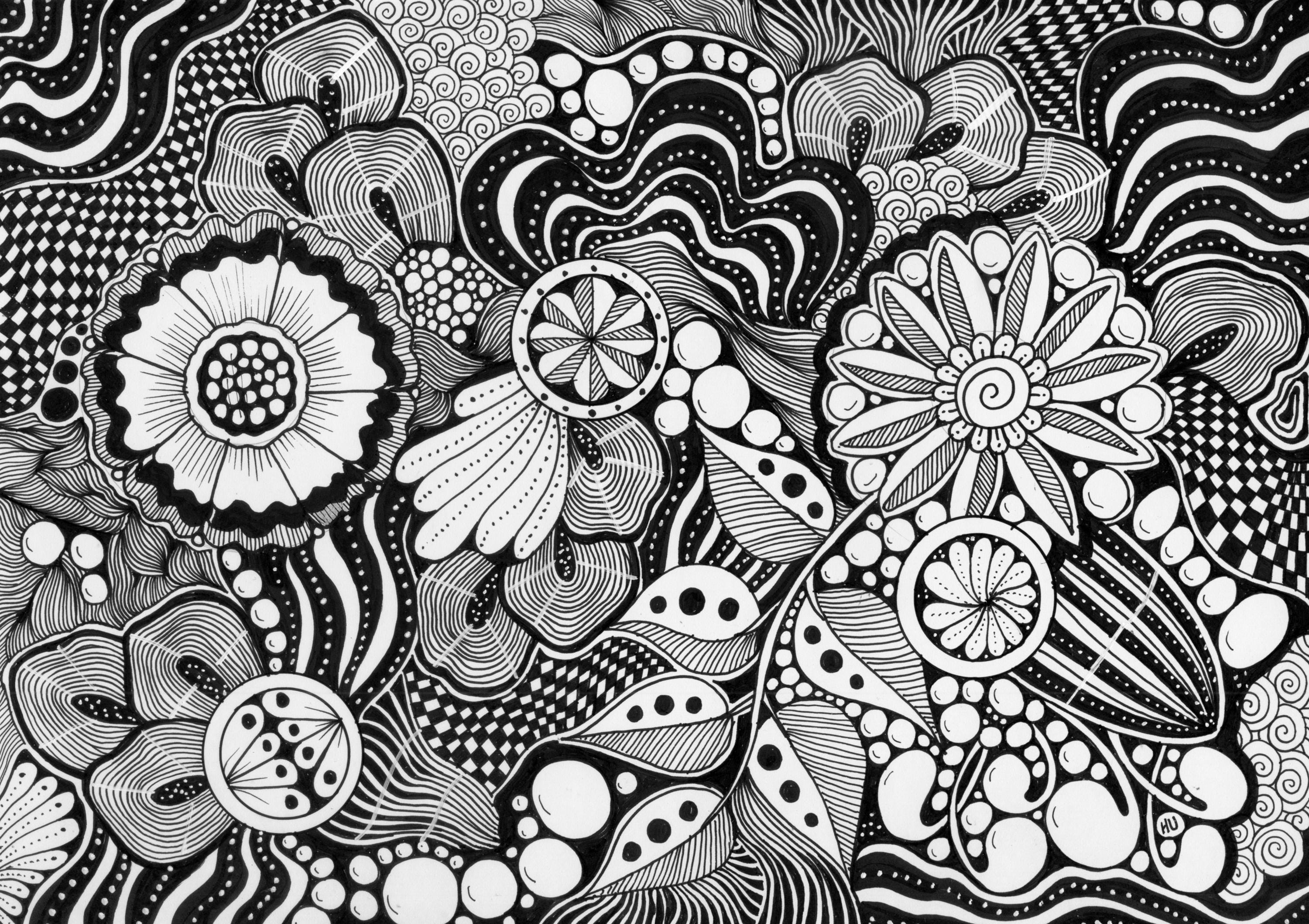 ハンドメイド ゼンタングル ペン画 オリジナル オリジナルのハンドメイド白黒ゼンタングル画（紙）｜HU ART