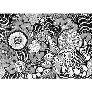Disegno Zentangle originale fatto a mano in bianco e nero su carta / Arte unica di HU ART