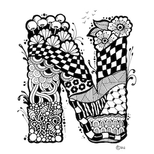 Letra zentangle N, letras zentangle, letra del alfabeto N, letra digital N jpg, pdf, png