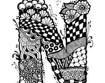 Zentangle Letter N, Zentangle Letters, Alphabet Letter N
