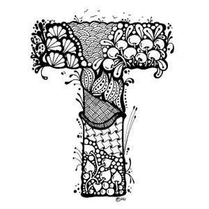 Letra zentangle T, letras zentangle, letra del alfabeto T, letra digital T jpg, pdf, png