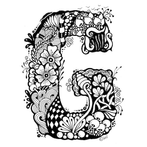 Letra zentangle G, letras zentangle, letra del alfabeto G, letra digital G jpg, pdf, png, svg