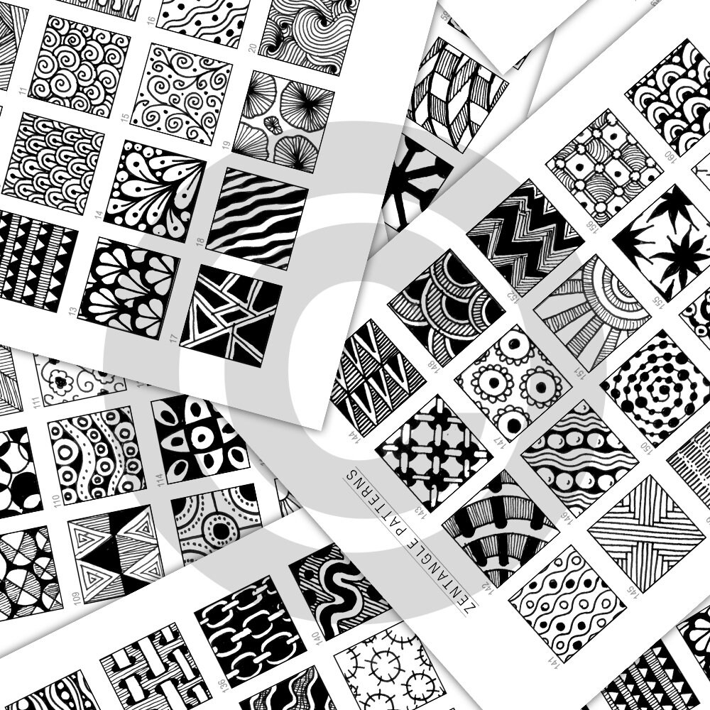 200 Zentangle Patterns Printable Drawing Templates Digital Art