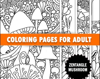 Mushroom Zentangle Drawing - Printable Adult Coloring Page , Zentangle Coloring Book , Coloring Pages for Adults, Coloring Page for kids