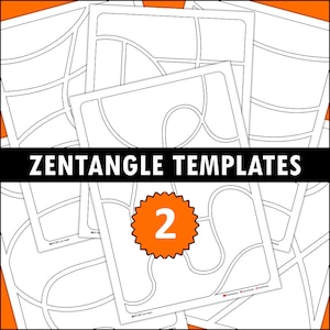 Puede incluir: Un conjunto de dos plantillas de Zentangle imprimibles en blanco y negro. Las plantillas presentan formas geométricas abstractas y patrones. Las plantillas están etiquetadas como "Zentangle Templates 2".