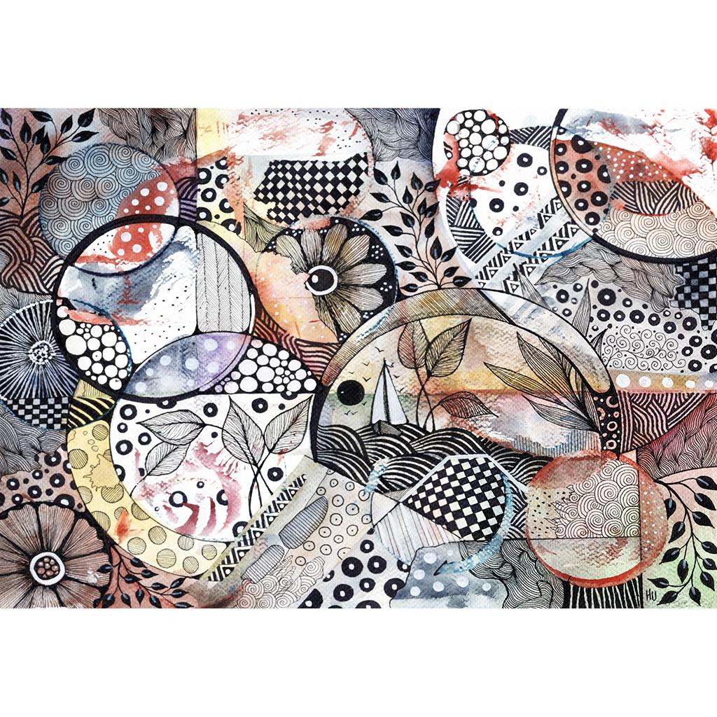 絵画 flk040164 ORIGINAL | Handmade Original Watercolour Zentangle Artwork