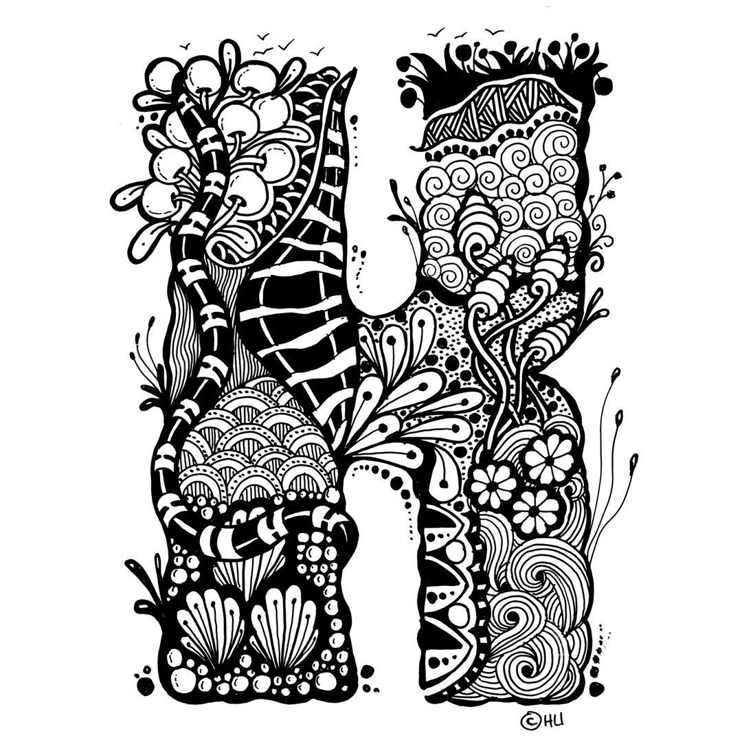 Zentangle Letter K, Zentangle Letters, Alphabet Letter K, Digital ...