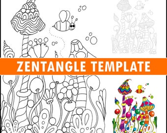 Zentangle mushroom drawing practice sheets , zentangle drawing templates, instant digital download , mushroom coloring page