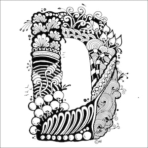 Letra del alfabeto zentangle D, arte zentangle, letra zentangle para el diseño
