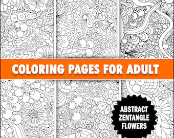 Abstract Zentangle Flowers Coloring Page for Adults (Digital Download)