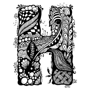 Letra zentangle H, letra del alfabeto zentangle H, letra digital H jpg, pdf, png, svg