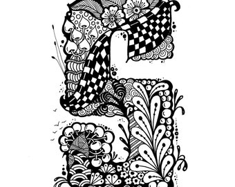 Zentangle letter R, zentangle letters, alphabet letter R, digital letter R jpg, pdf, png