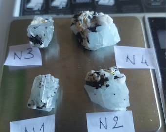 Aquamarine crystal with black tourmaline on natural matrix chakra crystal therapy minerals collection
