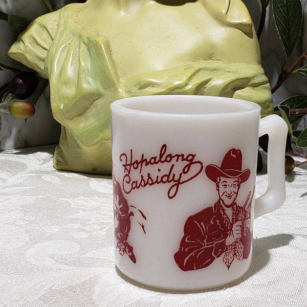 Vintage 1950's Hopalong Cassidy Children's Mug - Milk Glass Kids Mug-Cowboy Kids Mug