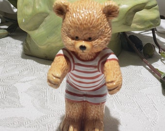 Adorable Vintage 1980's Danbury Mint Collectible Bone China Teddy Bear Figurine - Swimmer/Swimsuit/Diving in The Pool Teddy Bear Figurine