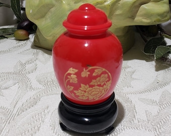 Vintage Avon Gold Floral Design Red Oriental Urn Vase Cologne Bottle - Moonwind Cologne - Avon Perfume Decanter Bottle