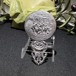 Vintage Hans Jensen Silver Plate Repousse Small Hand Held Mirror Made In Denmark - Depicting Typical Country Scene