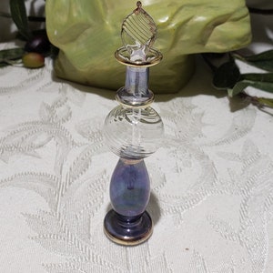 Vintage Small Purple With Gold Details Design Egyptian Hand Blown Glass Perfume Decanter Bottle - Beautiful Perfume Bottle