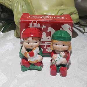 Vintage Avon Claus & Company Porcelain Collection Santa&#39;s Helpers Salt And Pepper Shakers - Avon Christmas Collectible