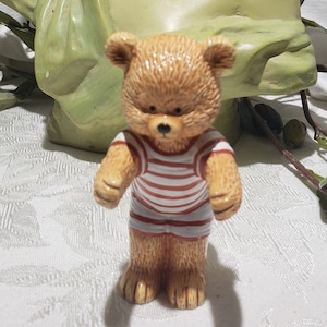 Adorable Vintage 1980&#39;s Danbury Mint Collectible Bone China Teddy Bear Figurine - Swimmer/Swimsuit/Diving in The Pool Teddy Bear Figurine