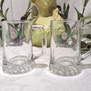Vintage Set Of 2 10 Ounces Grolsch Beer Logo Glass Beer Mugs - Vintage Beer Mugs/Glasses - Vintage Beer Mugs