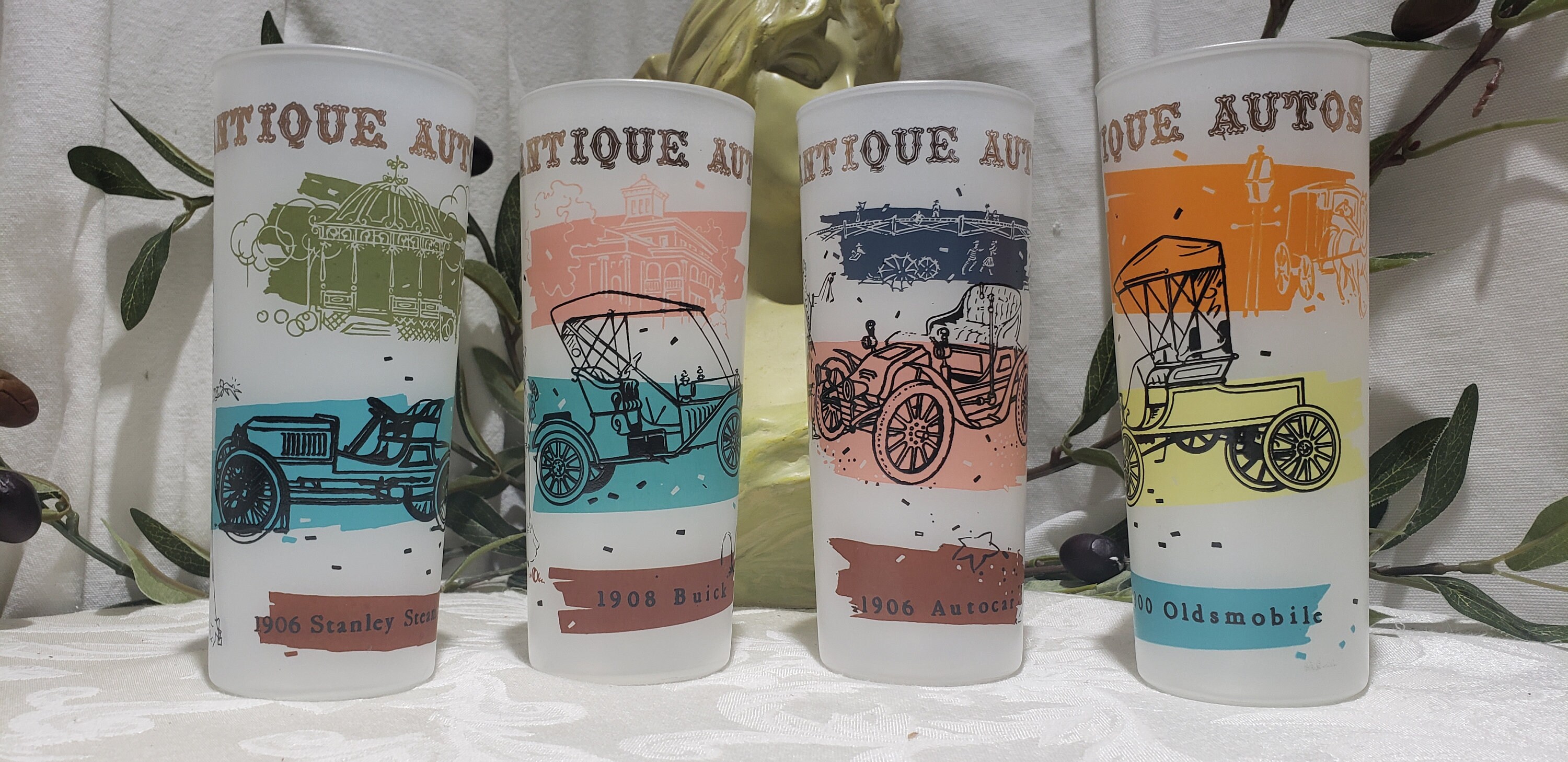 Vintage Set of 4 Libbey Antique Cars Frosted Highball Glasses - Etsy