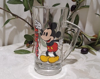 Vintage Disney Mickey Mouse Glass Beverage Mug - Mickey Mouse Collectible Mug