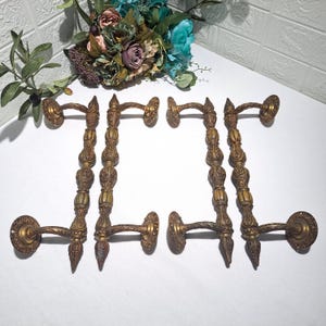 Vintage ONE Set Of 2 Italian Solid Brass/Bronze 15" Long Old-World Style Ornate Rococo Leafy Design Door Pull Handles