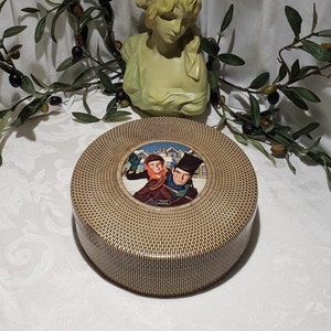 Vintage Embossed Design &quot;Tiny Tim&quot; By Douglass Crockwell Lithograph Lidded Round Tin