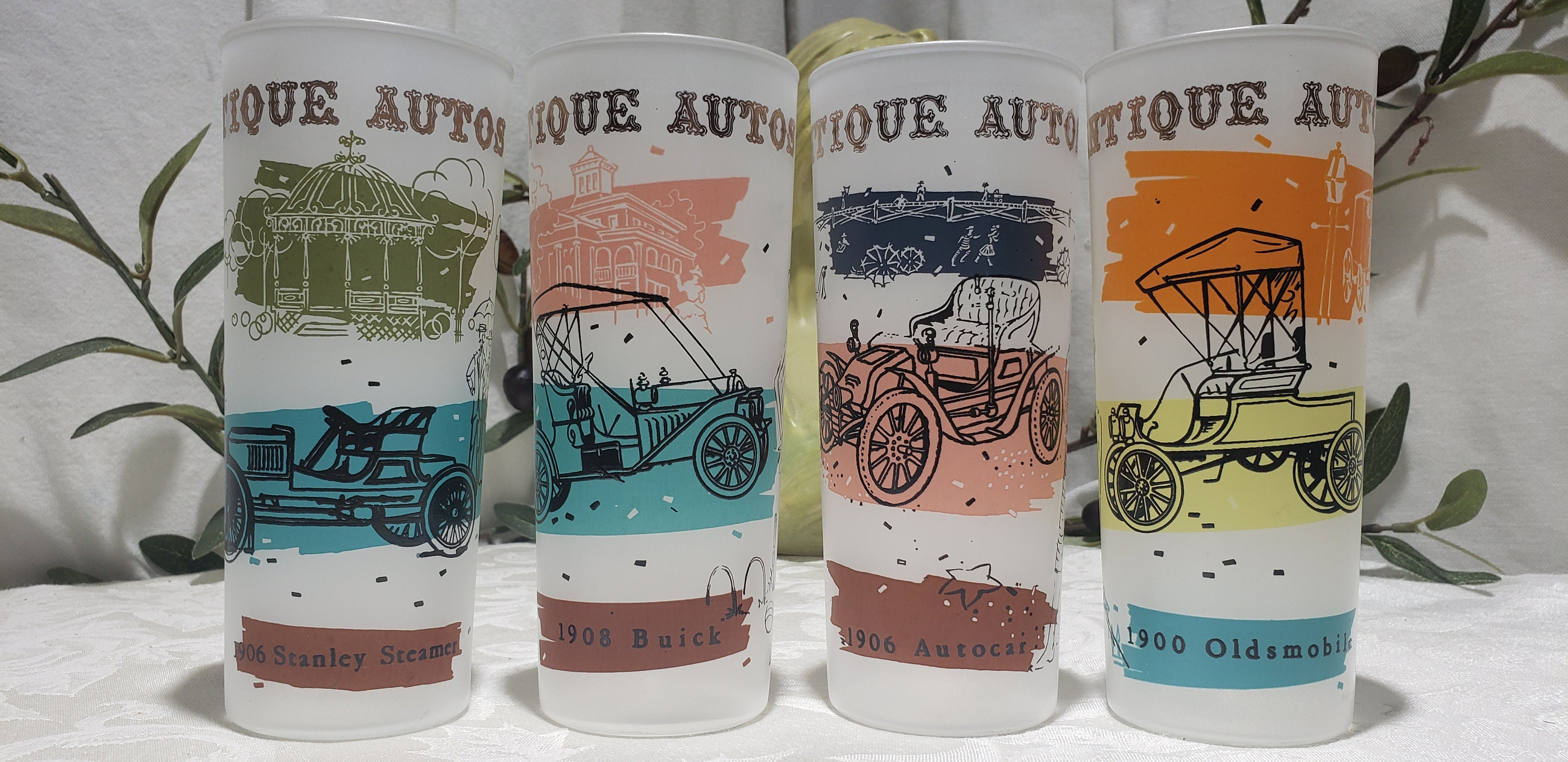 Vintage Set of 4 Libbey Antique Cars Frosted Highball Glasses - Etsy