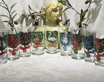 Vintage 1 Replacement Glass For The 12 Days of Christmas Drinking Glasses- Partridge in a Pear Tree