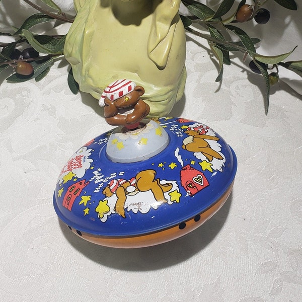 Vintage Ohio Arts Sleepy Teddy Top Lithograph Spinning Top Tin Toy