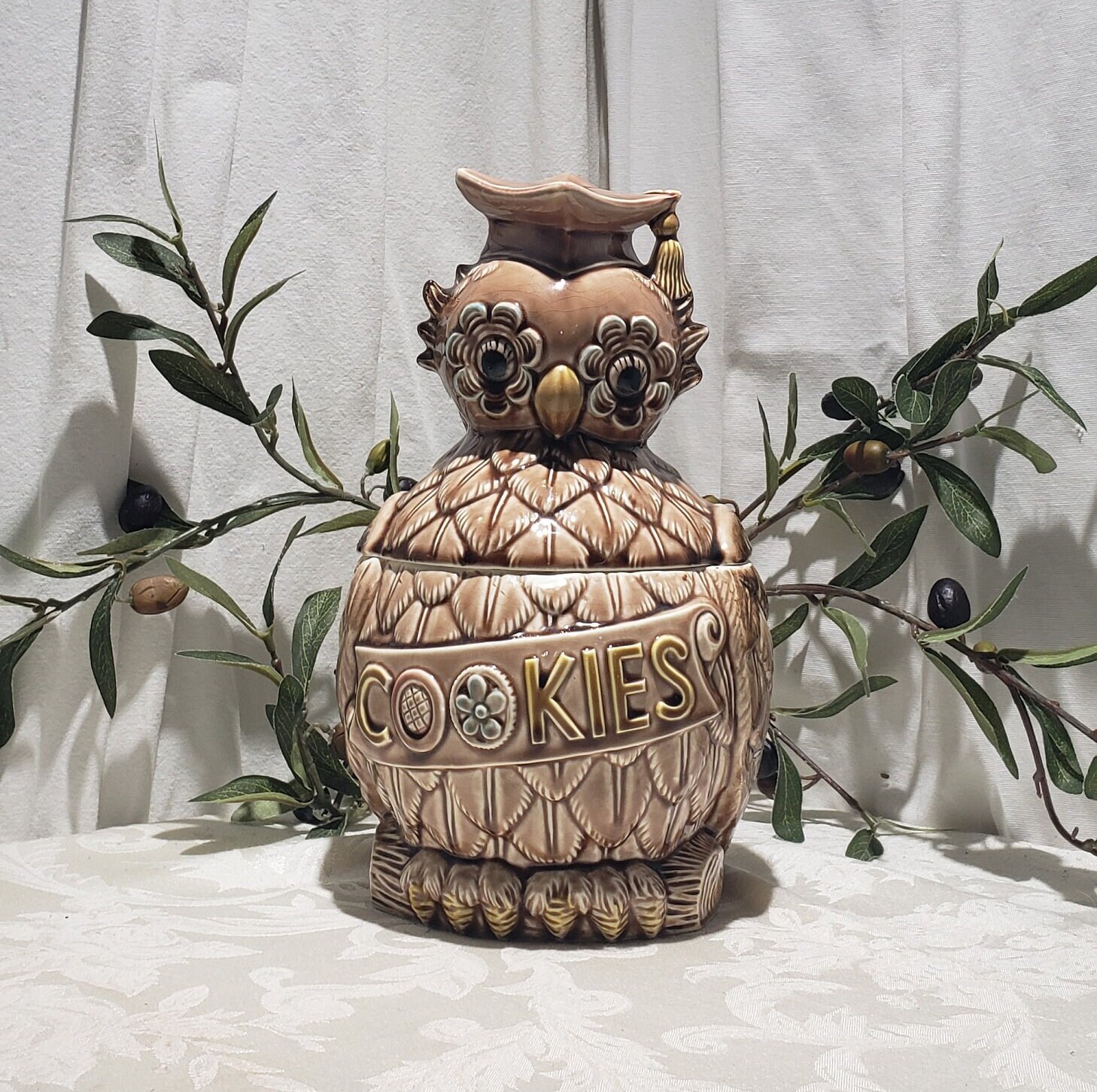 Vintage 1970's Large Wise Owl Cookie Jar Made in Japan Etsy