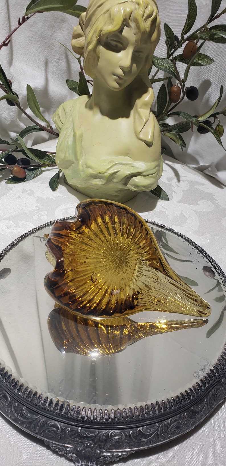 Beautiful Retro Vintage Hand Blown Amber Glass Swan KeysJewelryTrinketCandy Dish