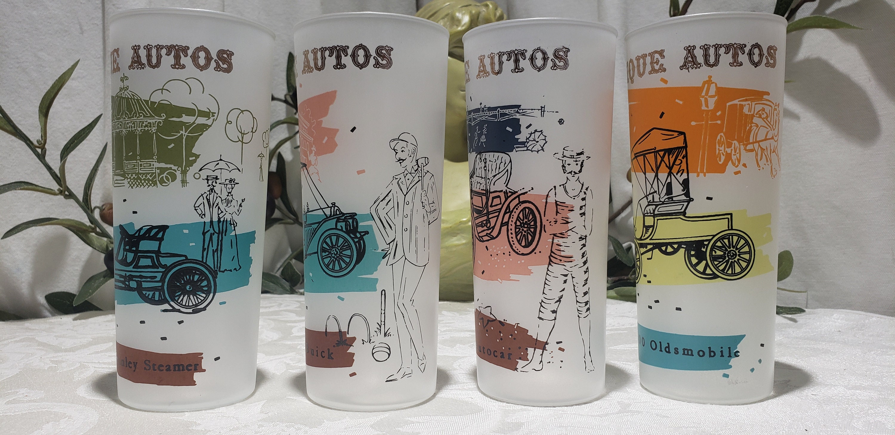 Vintage Set of 4 Libbey Antique Cars Frosted Highball Glasses - Etsy