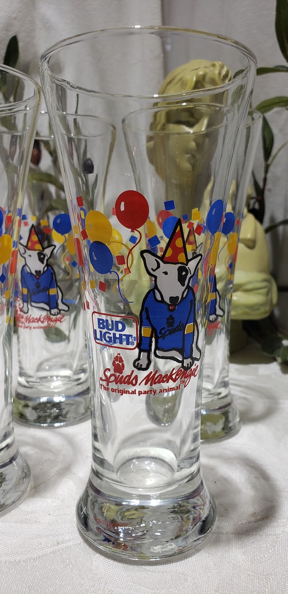 Pair of Vintage 1987 Spuds Mackenzie Bud Light Pilsner Glasses 