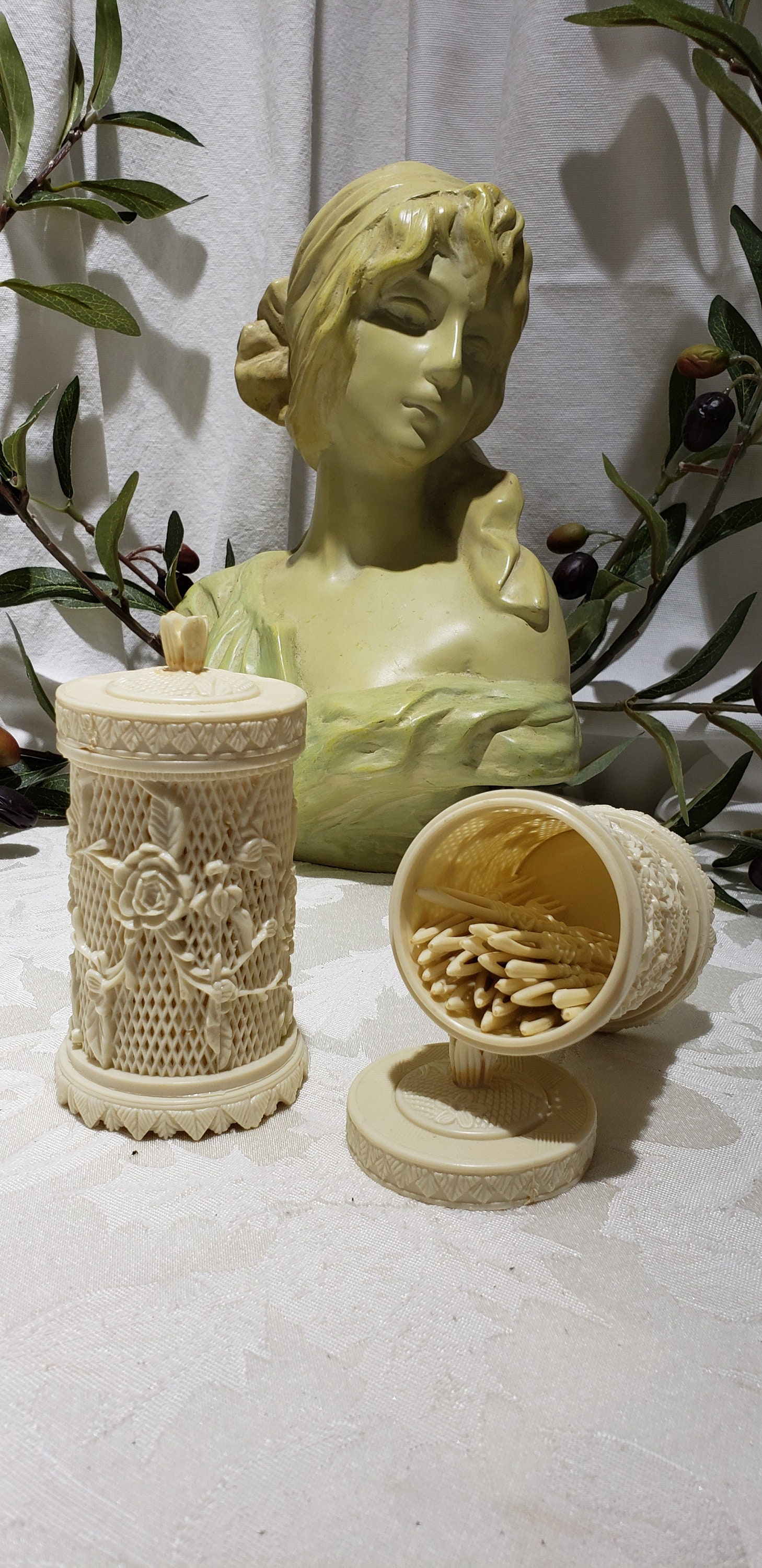 Vintage Faux Ivory Toothpick Holder Set - Flower Design - Etsy