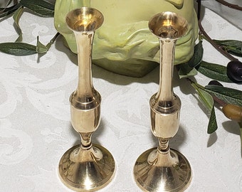 Vintage Set of 2 Classic Solid Brass Taper Candle Holders Made in India 