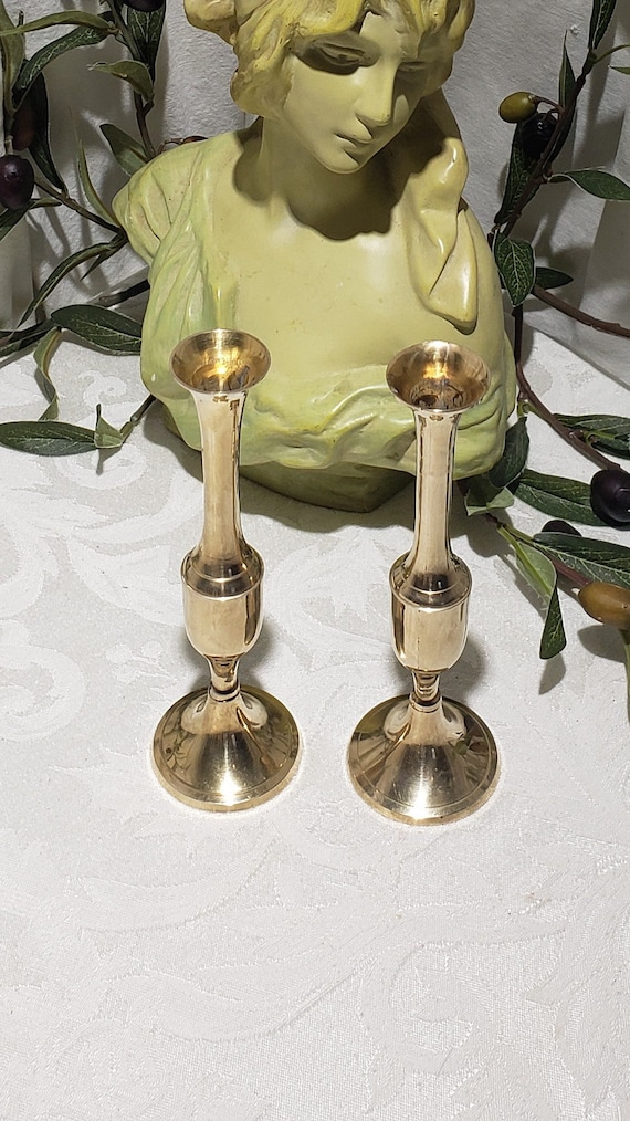 Vintage Set of 2 Classic Solid Brass Taper Candle Holders Made in India 