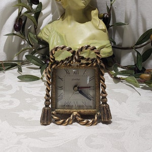 Hard To Find Beautiful Vintage Guild Crest Tassel Rope Design Boudoir Electric Alarm Clock Movement By Telechron - Vanity Set Alarm Clock