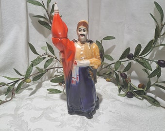 Vintage Military Soldier Cossack Man Design Ukrainian Vodka Ceramic Porcelain Decanter - Vintage Bar Décor - Liquor Decanter