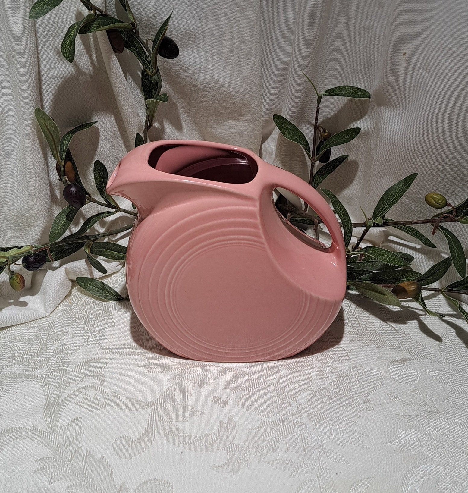 Vintage 1950's Fiesta Made In USA Pink/Rose Ceramic Disk Pitcher Fiesta  Ware Pink Pitcher