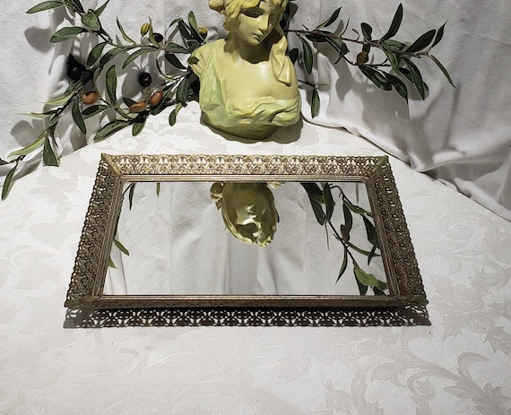Vintage Antique Gold Tone Floral Filigree Design Hollywood Regency Rectangular Vanity Mirror Tray - Dresser Vanity Tray - Etsy Vintage Antique Gold Tone Floral Filigree Design Hollywood Regency Rectangular Vanity Mirror Tray - Dresser Vanity Tray - Etsy