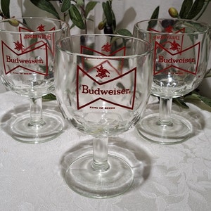 Vintage Set of 3 16oz Budweiser Classic American Beer Dimple Glass Goblets -  Beer Stemmed Glasses - Vintage Barware