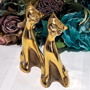 Vintage One Mid Century Siamese Cat Brass Figurine - Brass Cat Sculpture - 6.5&quot; Tall Cat Figurine - Cat Lovers Gifts - Kitty Cat Figurine