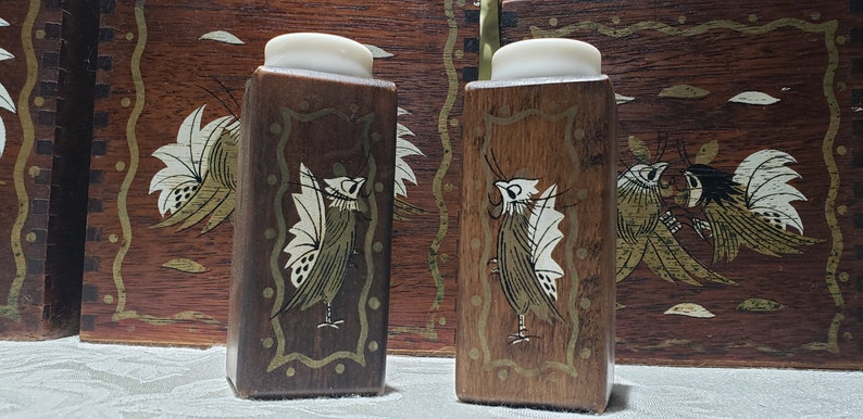 Vintage Mid Century Rooster Design Wooden Canister Set – Japan image 3
