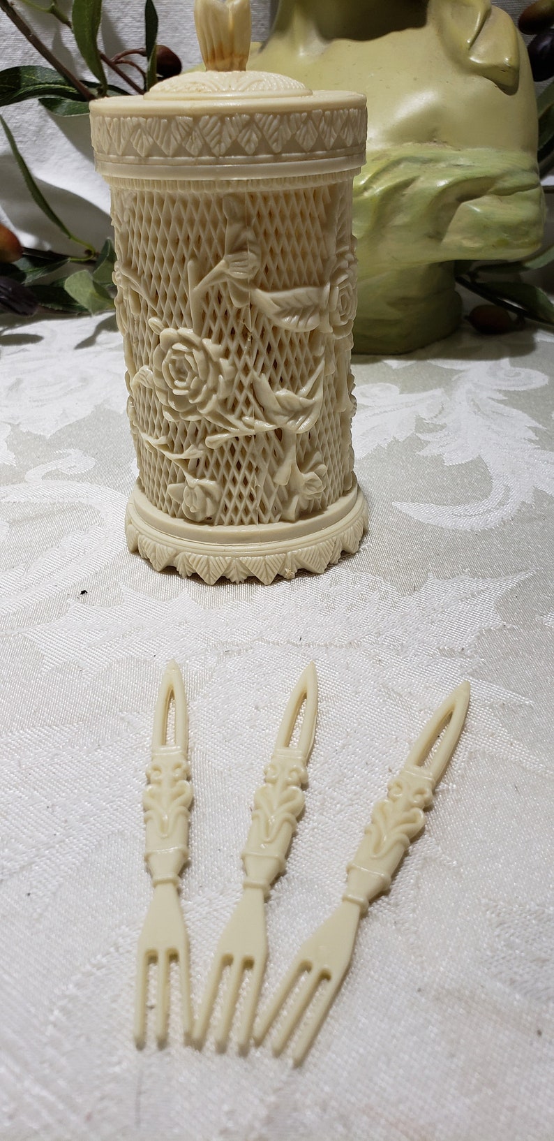 Vintage Faux Ivory Toothpick Holder Set - Flower Design - Etsy