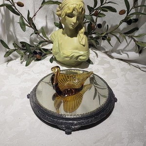 Beautiful Retro Vintage Hand Blown Amber Glass Swan Keys/Jewelry/Trinket/Candy Dish